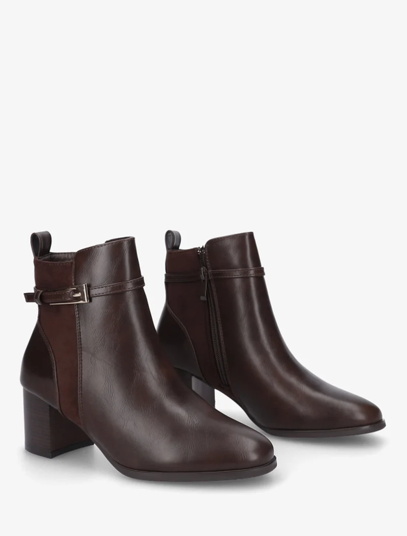Bottines bimatière avec sangles - Marron