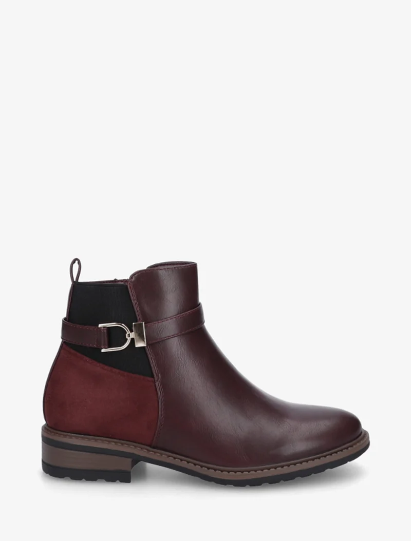 Bottines élastiquées bimatière à boucle métallique - Lie de vin