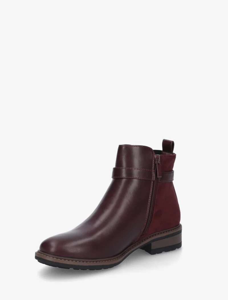Bottines élastiquées bimatière à boucle métallique - Lie de vin