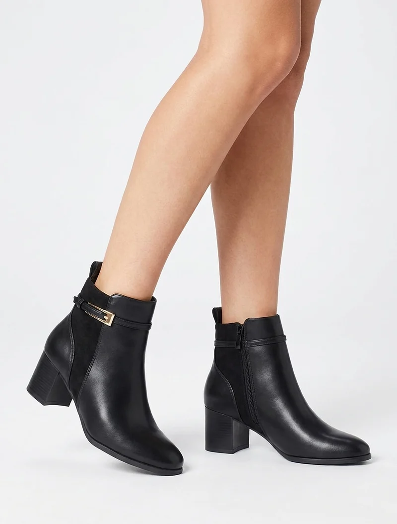 Bottines bimatière avec sangles - Noir