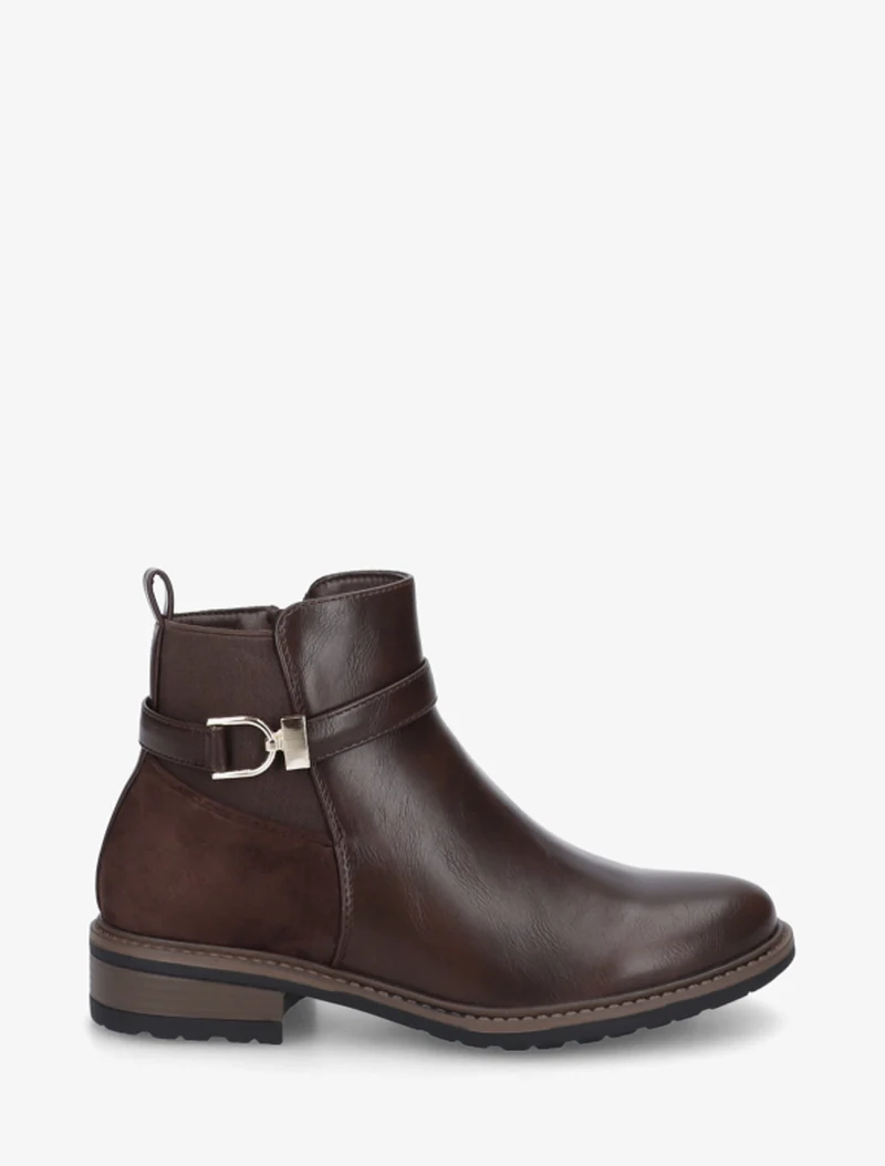 Bottines élastiquées bimatière à boucle métallique - Marron