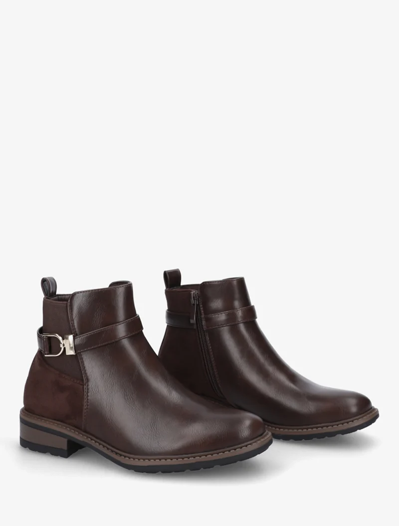 Bottines élastiquées bimatière à boucle métallique - Marron