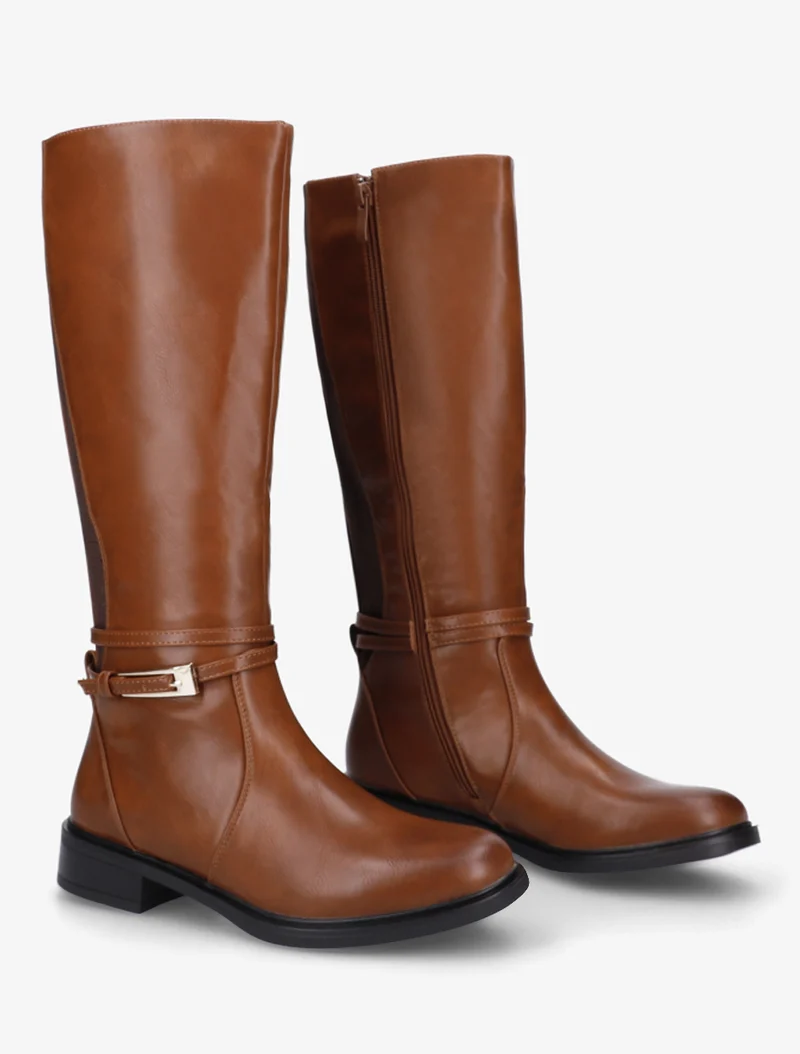 Bottes en simili à boucle rectangulaire - Camel