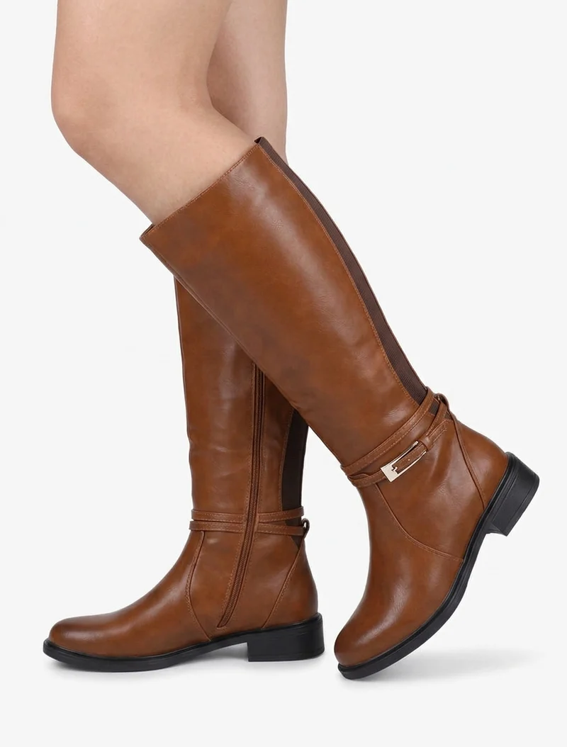Bottes en simili à boucle rectangulaire - Camel