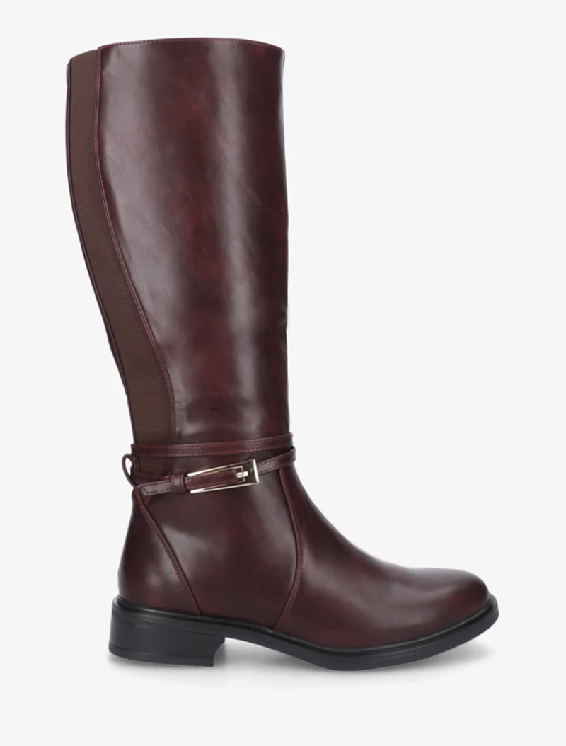 Bottes en simili à boucle rectangulaire - Lie de vin