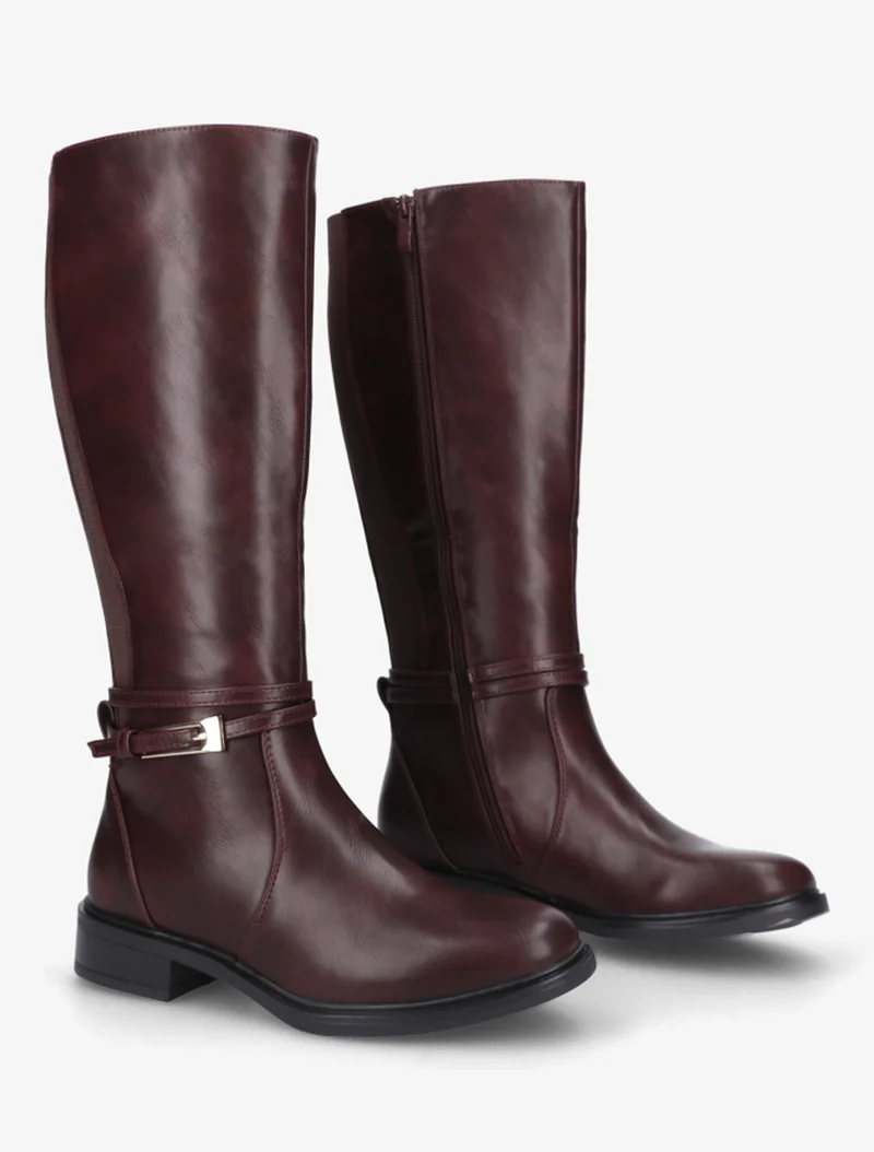 Bottes en simili à boucle rectangulaire - Lie de vin