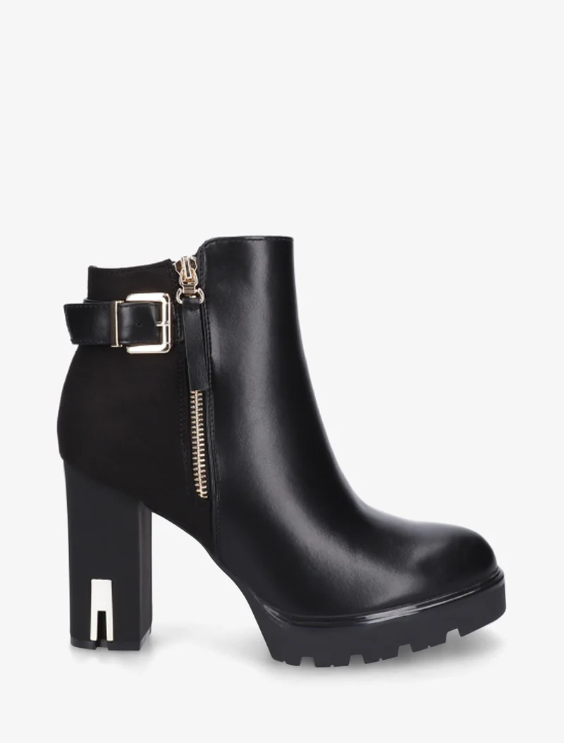 Bottines bimatière à zip décoratif - Noir