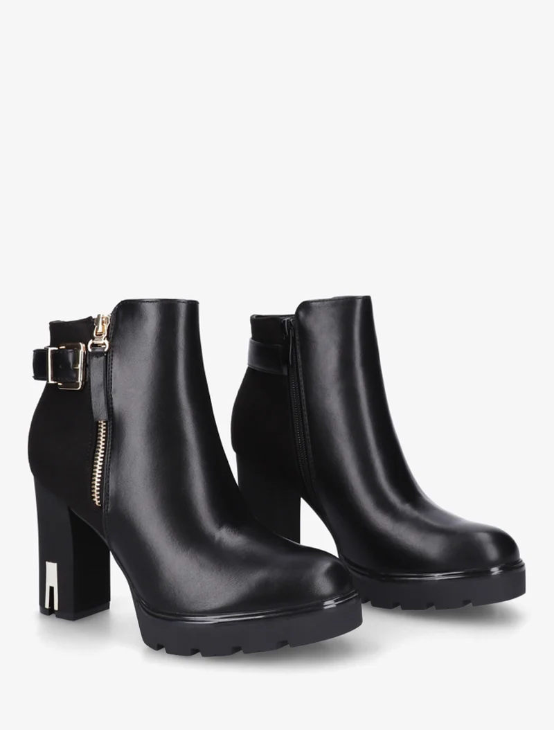 Bottines bimatière à zip décoratif - Noir