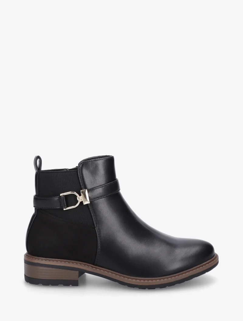 Bottines élastiquées bimatière à boucle métallique - Noir