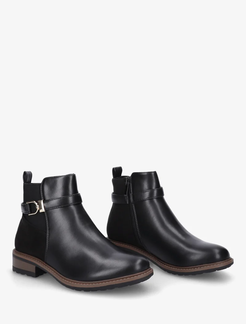Bottines élastiquées bimatière à boucle métallique - Noir