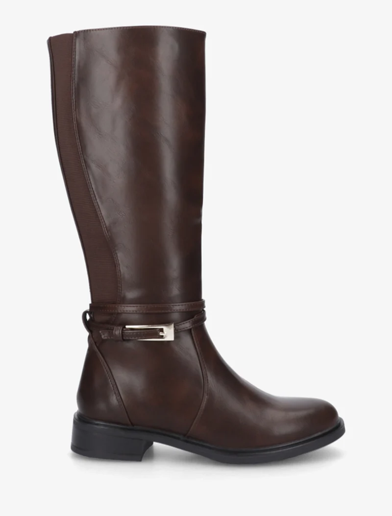 Bottes en simili à boucle rectangulaire - Marron
