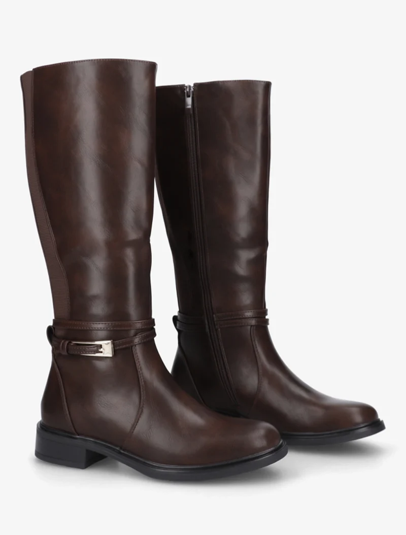 Bottes en simili à boucle rectangulaire - Marron