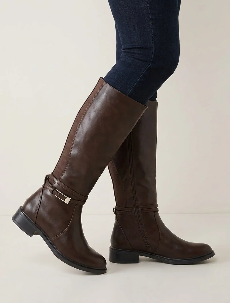 Bottes en simili à boucle rectangulaire - Marron
