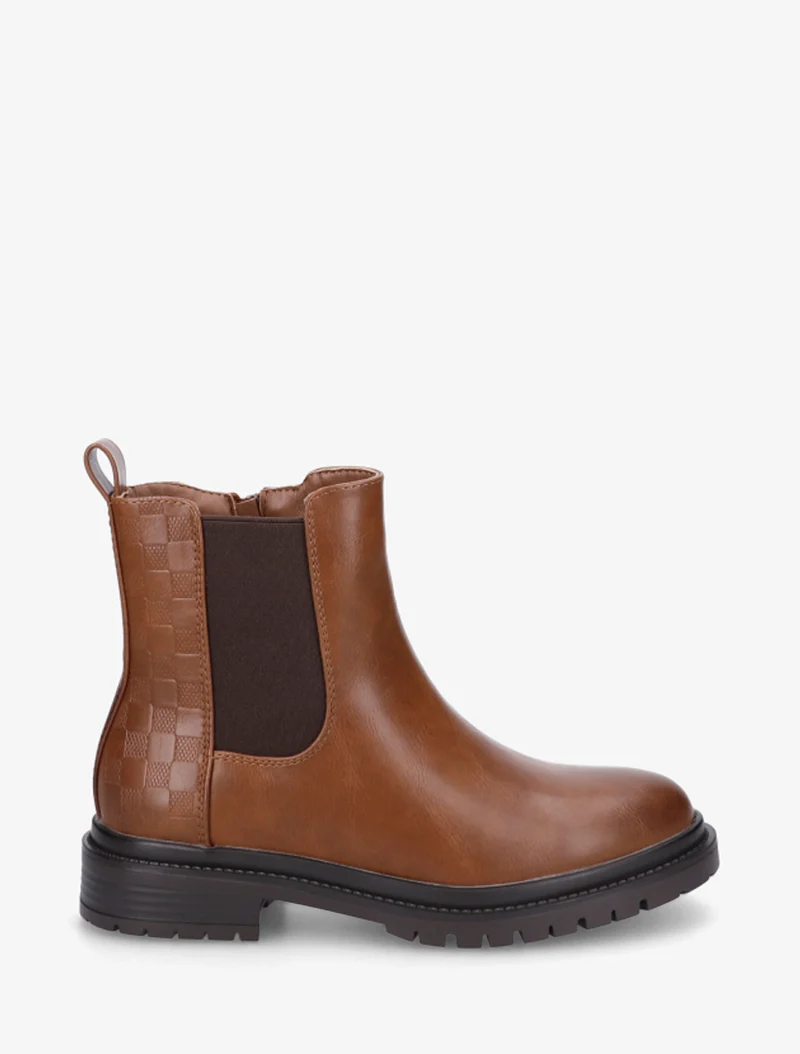 Bottines élastiquées à contrefort damier - Camel