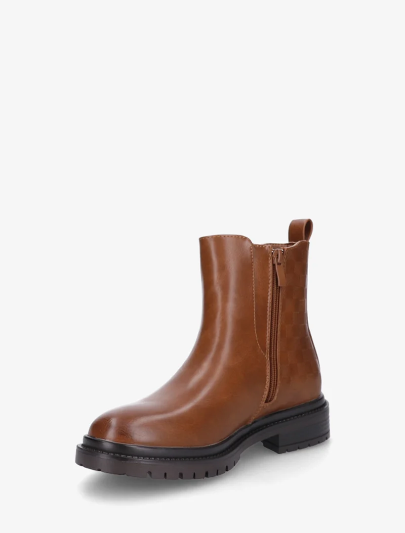Bottines élastiquées à contrefort damier - Camel