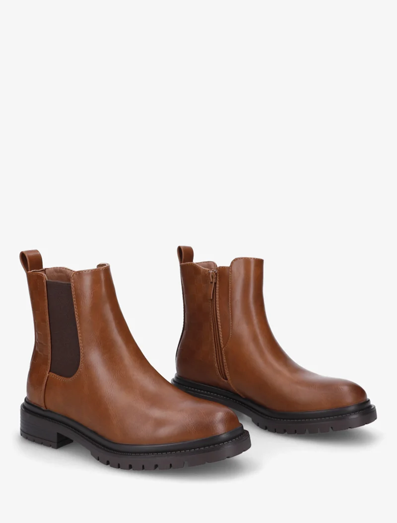 Bottines élastiquées à contrefort damier - Camel