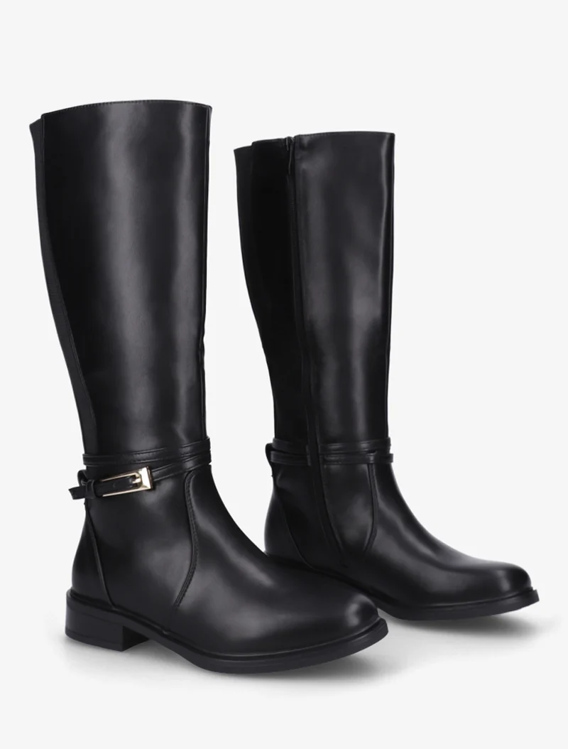 Bottes en simili à boucle rectangulaire - Noir