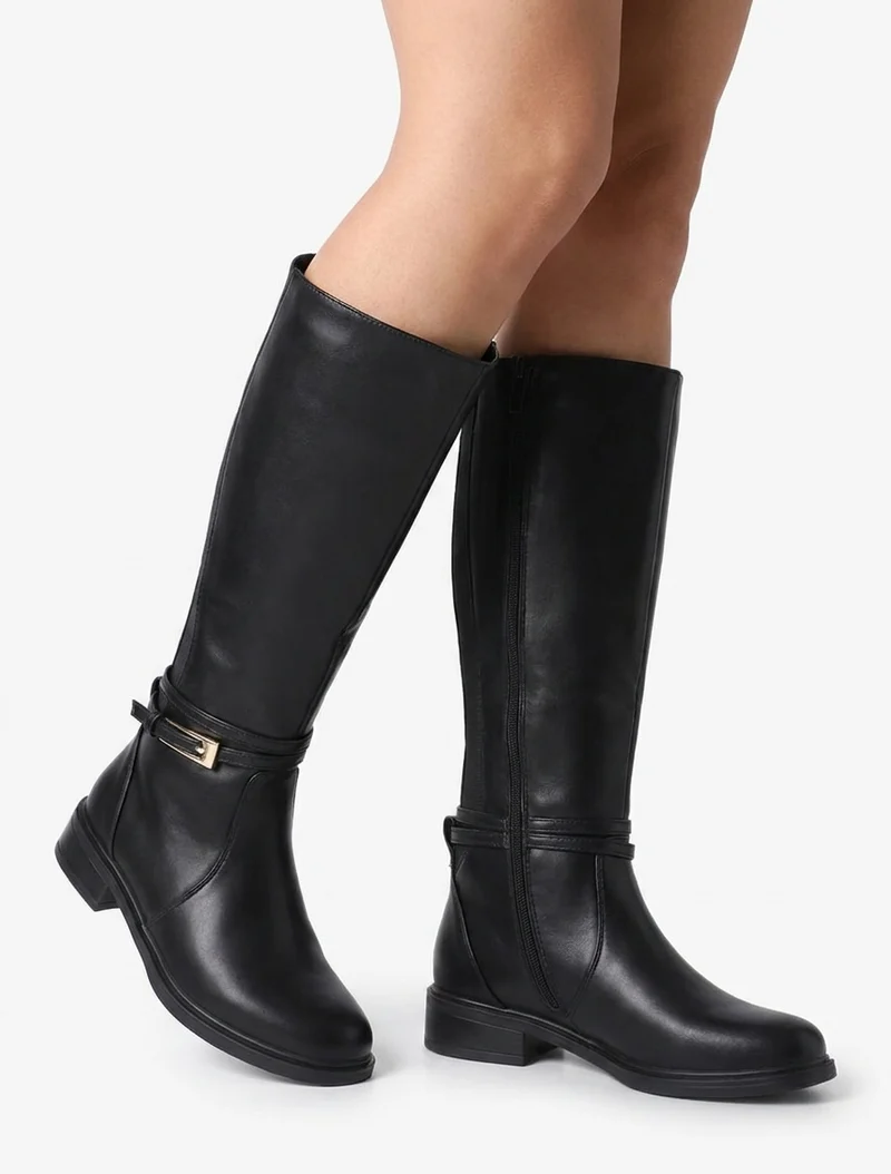 Bottes en simili à boucle rectangulaire - Noir