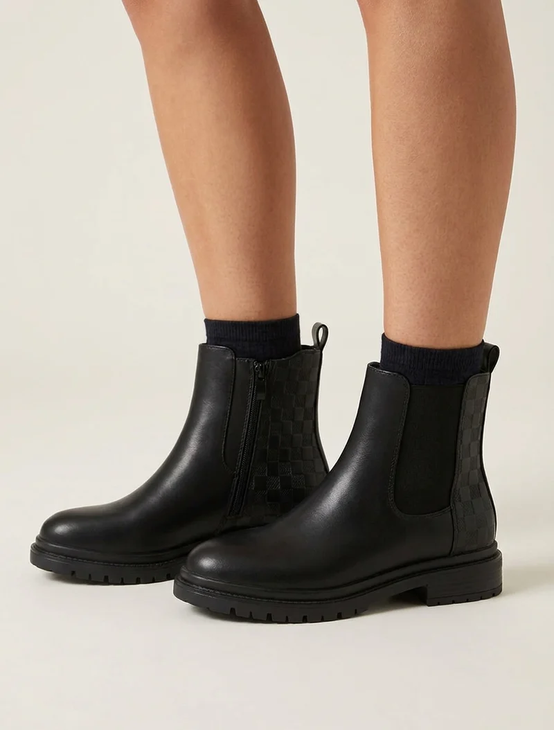 Bottines élastiquées à contrefort damier - Noir